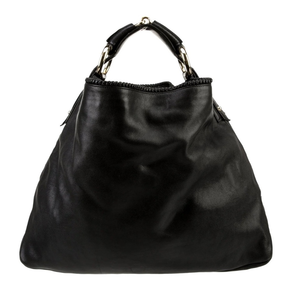 GUCCI Large Black Calfskin soft leather stainless steel Horsebit hobo Bag